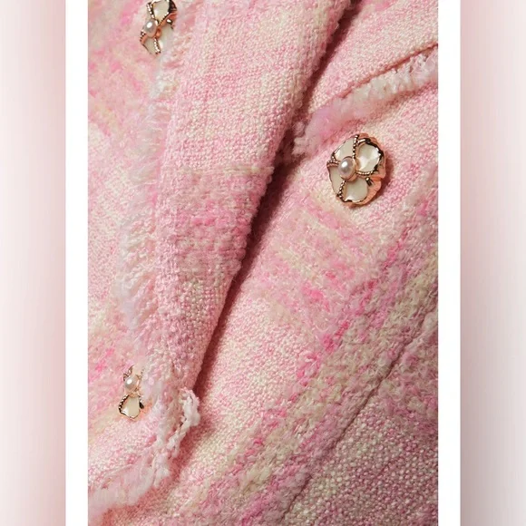 NWT $645 LoveShackFancy Denison Tweed Double-Breasted Blazer